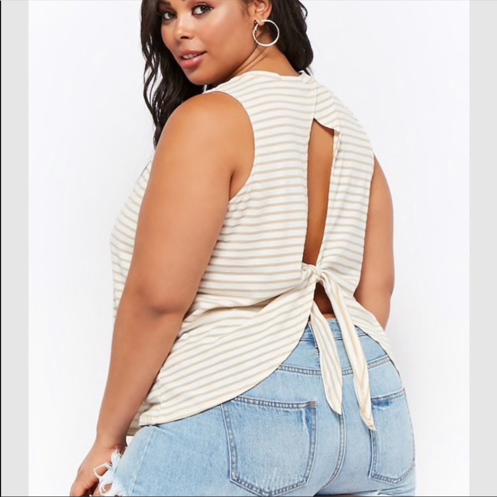 Striped cut out tank top with tie back - Picture 2 of 7